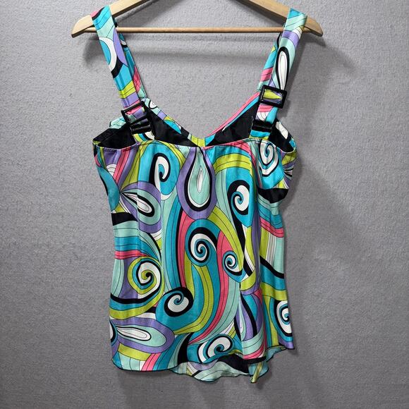 Vintage Silk 90s Y2K Willi Smith Baby Doll Summer Tank Top Large Artsy Bold Boho - Picture 3 of 5
